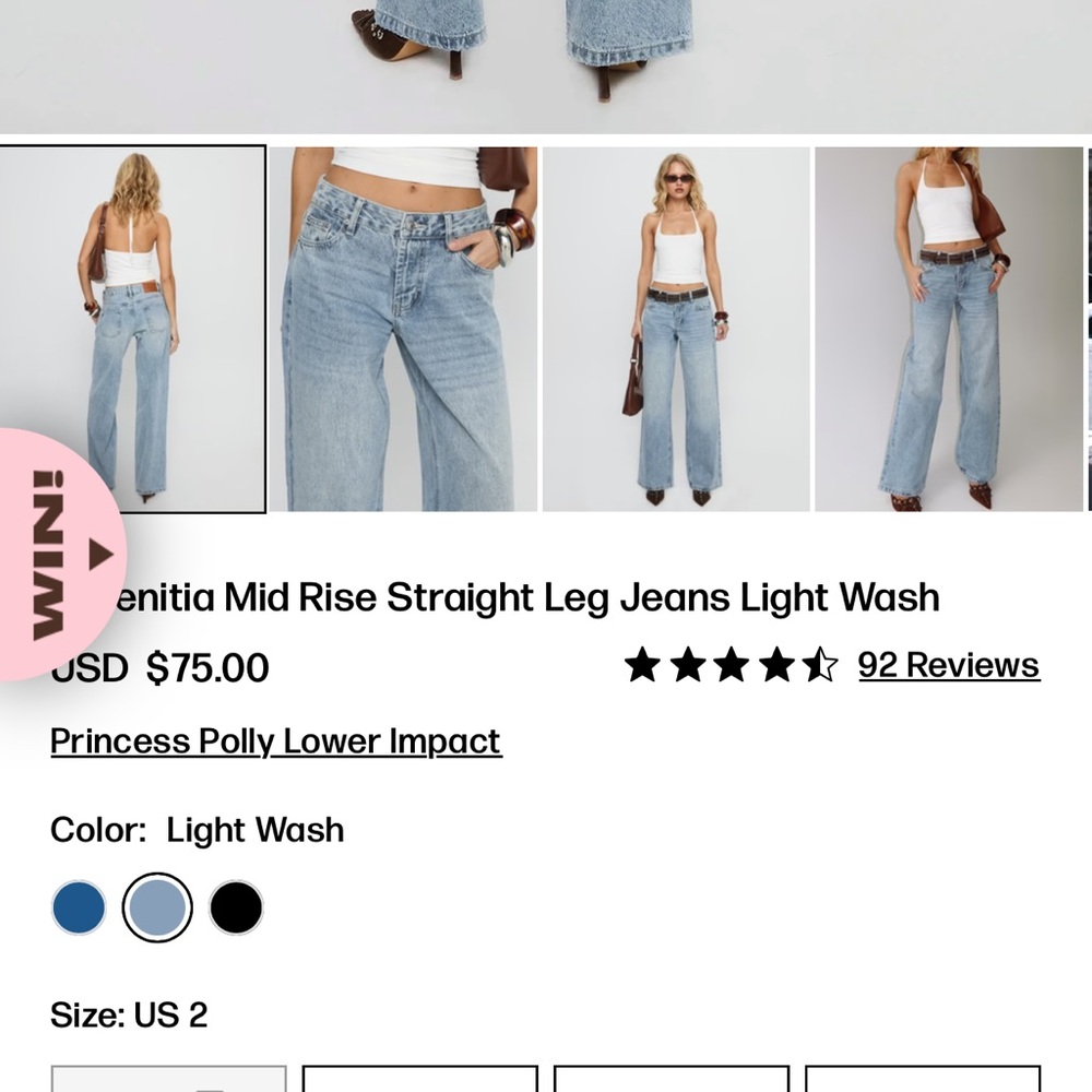 Princess Polly Light Blue Women's Jeans - Picture 3 of 3